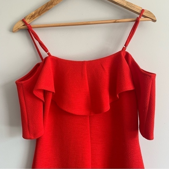 BCBGENERATION Red Off Shoulder Ruffle Bodycon Dress Size S - Picture 5 of 12